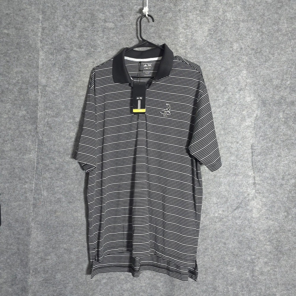 Adidas Pinehurst Golf Polo Shirt Men L Black White Striped Climalite New Sports